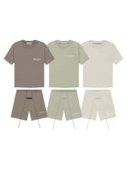 1:1 quality version 27956133 Beige Flocked Letter Tee &  Terry Shorts Set 3 colors