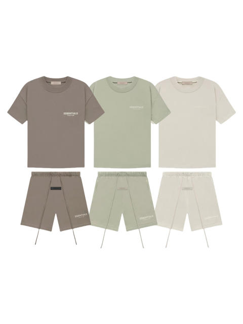1:1 quality version 27956133 Beige Flocked Letter Tee &  Terry Shorts Set 3 colors