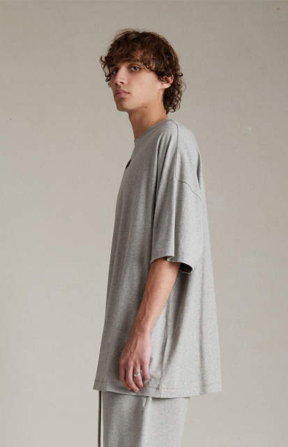 1:1 quality version Three-dimensional rubber label letter LOGO Dark Heather Oatmeal Tee & Shorts Set
