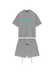 1:1 quality version Mint Green Curved Letter Dark Heather Oatmeal Tee &  Shorts Set