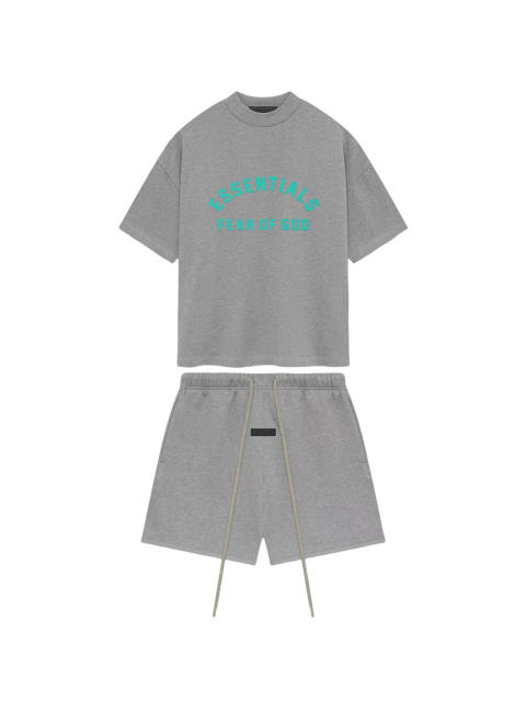1:1 quality version Mint Green Curved Letter Dark Heather Oatmeal Tee &  Shorts Set