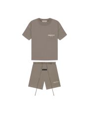 1:1 quality version 27956133 Beige Flocked Letter Tee &  Terry Shorts Set 3 colors