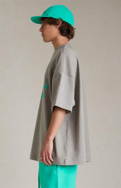 1:1 quality version Mint Green Curved Letter Dark Heather Oatmeal Tee &  Shorts Set
