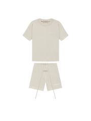 1:1 quality version 27956133 Beige Flocked Letter Tee &  Terry Shorts Set 3 colors