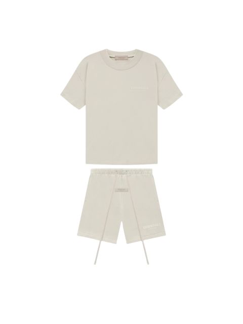 1:1 quality version 27956133 Beige Flocked Letter Tee &  Terry Shorts Set 3 colors