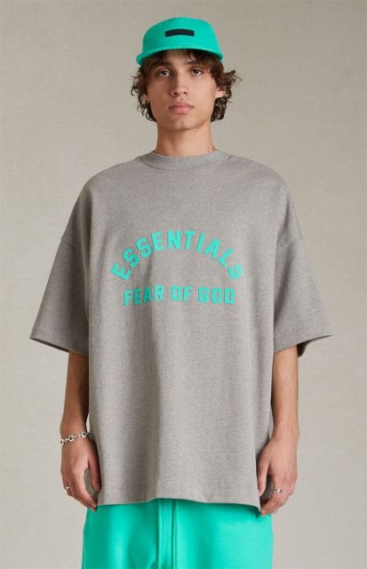 1:1 quality version Mint Green Curved Letter Dark Heather Oatmeal Tee &  Shorts Set