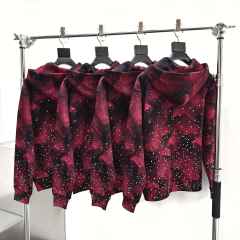 1:1 Quality Version Red-Striped Checkered Scattered-Diamond Zipper Hoodie