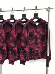 1:1 Quality Version Red-Striped Checkered Scattered-Diamond Zipper Hoodie