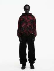 1:1 Quality Version Red-Striped Checkered Scattered-Diamond Zipper Hoodie