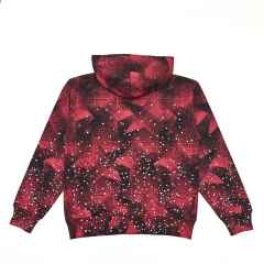 1:1 Quality Version Red-Striped Checkered Scattered-Diamond Zipper Hoodie