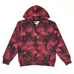 1:1 Quality Version Red-Striped Checkered Scattered-Diamond Zipper Hoodie