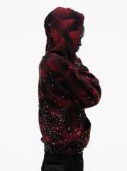 1:1 Quality Version Red-Striped Checkered Scattered-Diamond Zipper Hoodie