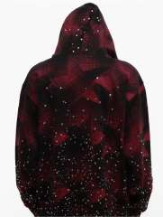 1:1 Quality Version Red-Striped Checkered Scattered-Diamond Zipper Hoodie