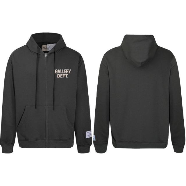 Gallery Dept Basic Clean Fits Zipped Hoodie Black Gray Dark Gray