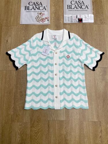 1:1 Quality Casa Vintage Pearl Button Ripple Cutout Knit Polo Shirt & Shorts Set