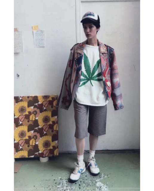 1:1 quality version GD Front and back large green leaf print Tee