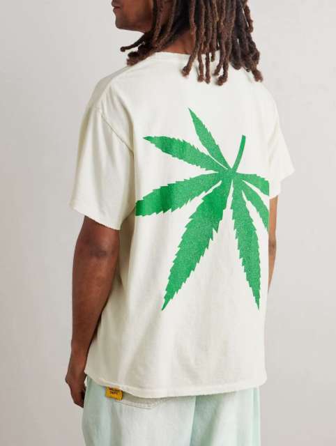 1:1 quality version GD Front and back large green leaf print Tee