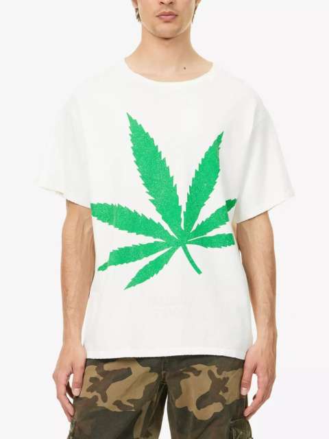 1:1 quality version GD Front and back large green leaf print Tee