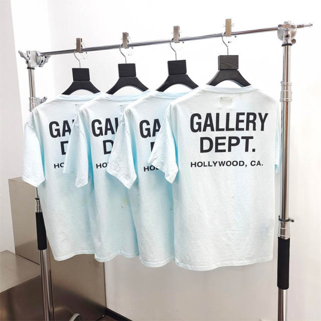 Gallery Dept 1:1 quality version Hand Painted Splash Ink Hollywood Letter Print Tee Blue