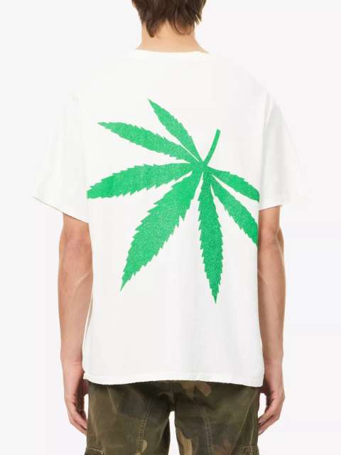 1:1 quality version GD Front and back large green leaf print Tee