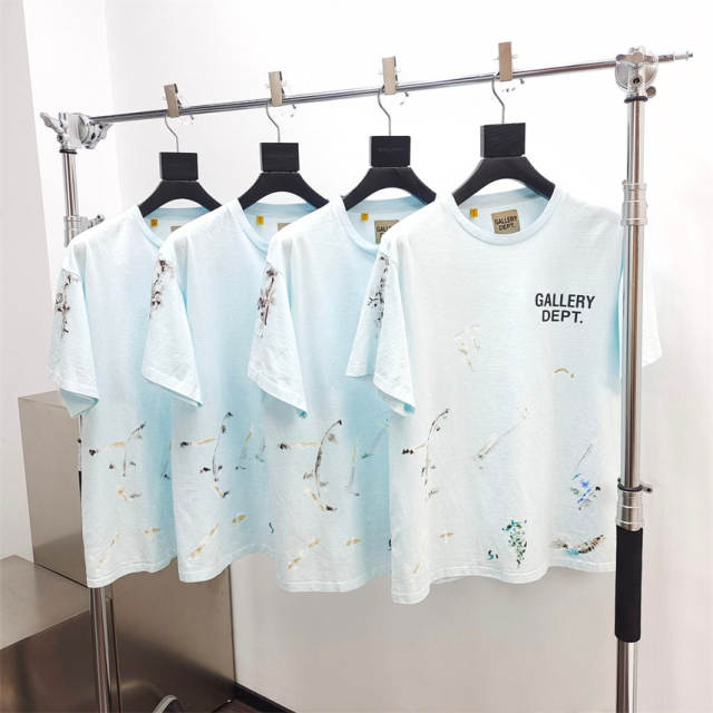 Gallery Dept 1:1 quality version Hand Painted Splash Ink Hollywood Letter Print Tee Blue