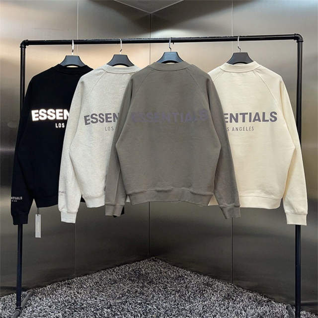 Fog Fear of God Essentials 3M Reflective Logo Crewneck Sweatshirt 7 Colors (Black/Khaki/White/Green/Gray/Dark Gray/Green/Beige)