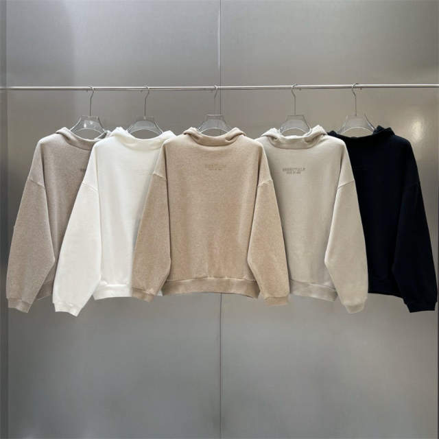 Essentials Fog Fear of God Small Rubber Logo Hoodies 4 Colors (Black/Burgundy/Green/Beige)