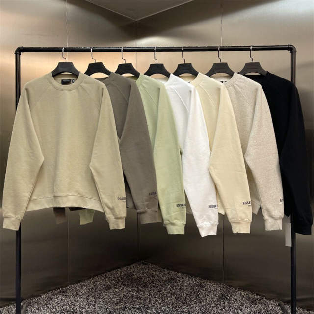 Fog Fear of God Essentials 3M Reflective Logo Crewneck Sweatshirt 7 Colors (Black/Khaki/White/Green/Gray/Dark Gray/Green/Beige)