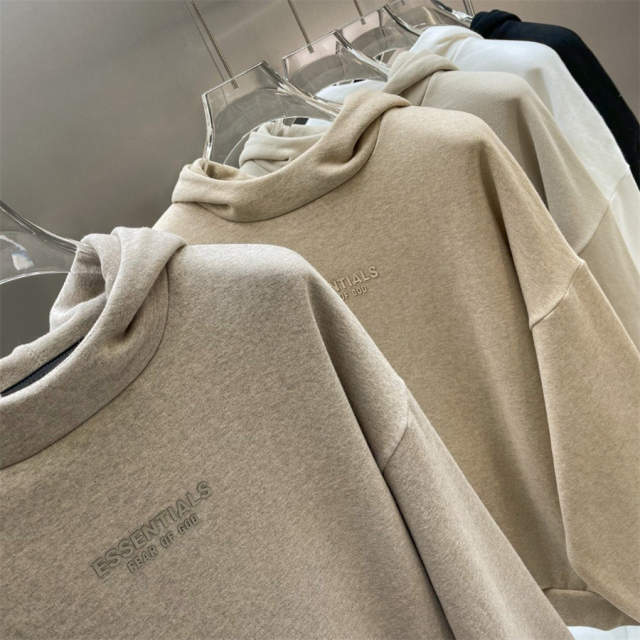 Essentials Fog Fear of God Small Rubber Logo Hoodies 4 Colors (Black/Burgundy/Green/Beige)