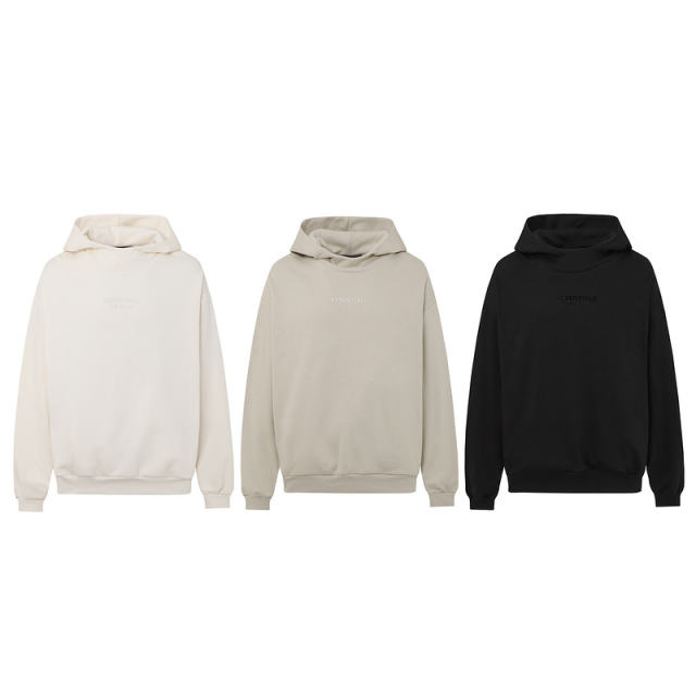 Fog Essentials Silicone Logo Fleece-Lined Loose Casual Hoodie