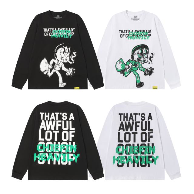 Big Head Cartoon Character Alphabet Print Long Sleeve T-Shirt 2 colors 28662828