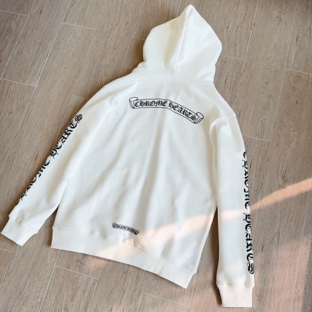 1:1 Top Quality CH White Banner Logo Hoodie
