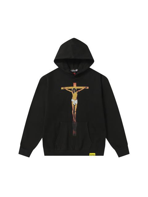 Cross Jesus Print Contrast Color Letter Hoodie 28680614