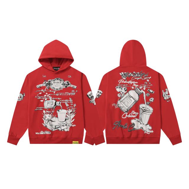 Floral Syrup Bottle Print Hoodie 28680618