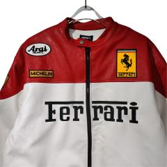 Red and White Zebra-striped Embroidered Leather Jacket 28702273