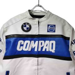 Blue and White Patterned COMPAQ Embroidered Leather Jacket 28702274
