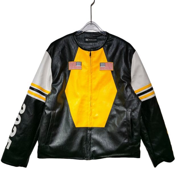 Symmetric National Flag Golden Star Leather Jacket 28630923