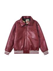 Wine Red Classic Embossed Hip-hop Leather Jacket 28635786