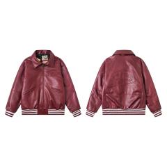 Wine Red Classic Embossed Hip-hop Leather Jacket 28635786