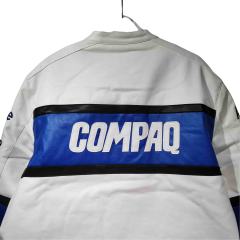 Blue and White Patterned COMPAQ Embroidered Leather Jacket 28702274