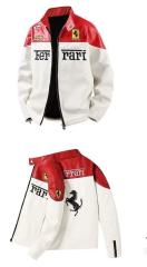 Red and White Zebra-striped Embroidered Leather Jacket 28702273