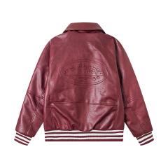 Wine Red Classic Embossed Hip-hop Leather Jacket 28635786