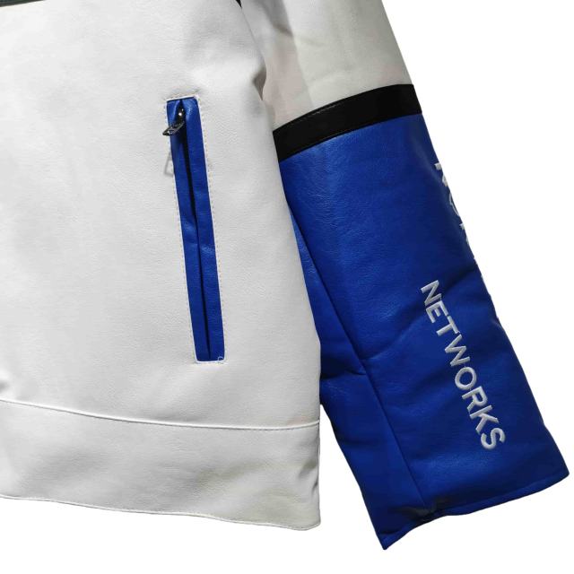 Blue and White Patterned COMPAQ Embroidered Leather Jacket 28702274