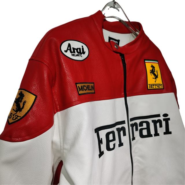 Red and White Zebra-striped Embroidered Leather Jacket 28702273