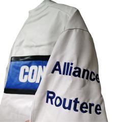 Blue and White Patterned COMPAQ Embroidered Leather Jacket 28702274