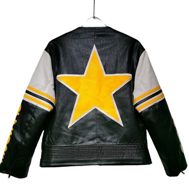 Symmetric National Flag Golden Star Leather Jacket 28630923