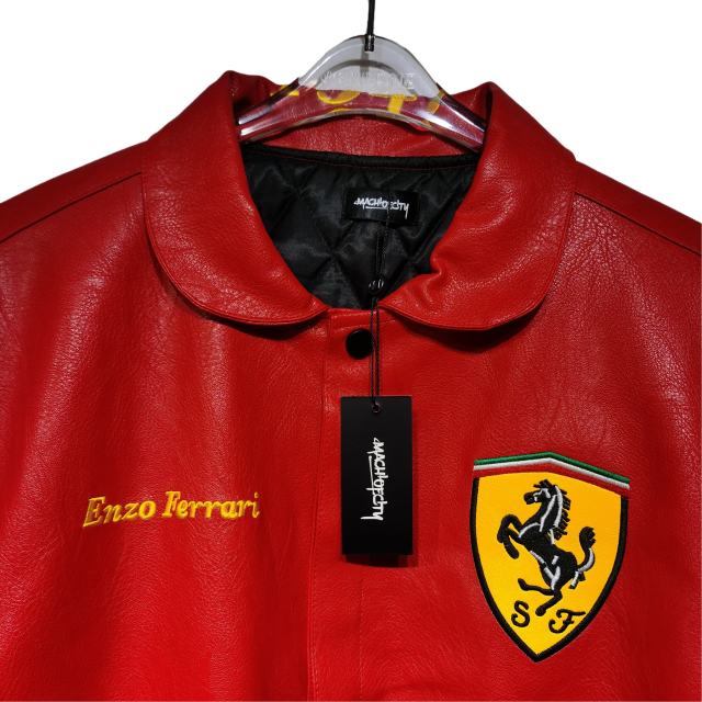 Ferrari Red Steed Embroidered Leather Jacket 28702275