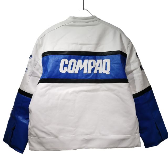Blue and White Patterned COMPAQ Embroidered Leather Jacket 28702274