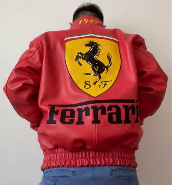 Ferrari Red Steed Embroidered Leather Jacket 28702275