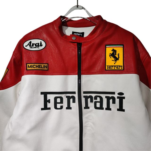 Red and White Zebra-striped Embroidered Leather Jacket 28702273